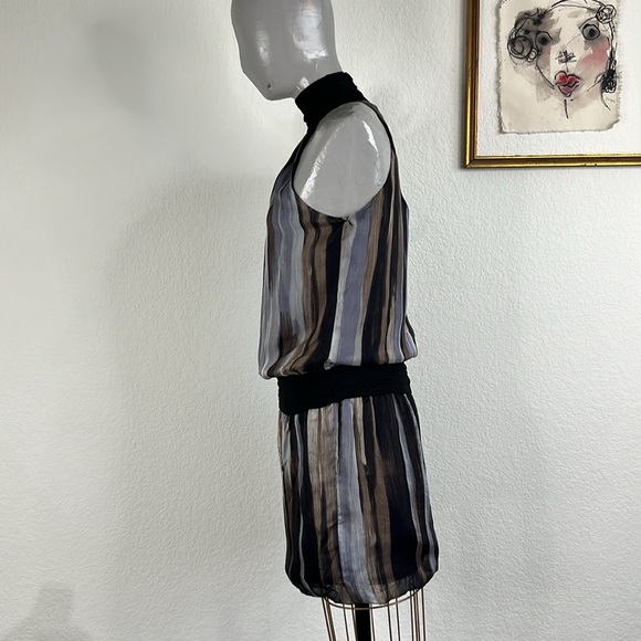 Zara Striped Inverted High Neck Cocktail Chiffon Dress - Picture 5 of 9